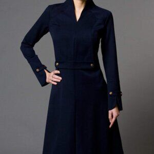 Long sleeve high neck structured midi dress